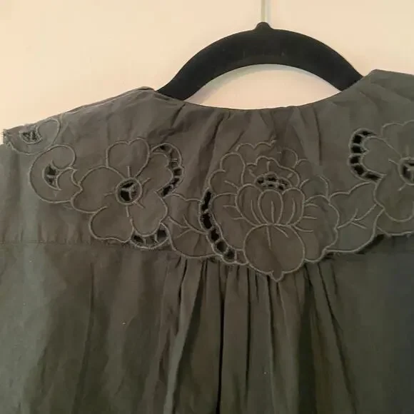 NWT Free People Maisie Cutwork Black Floral Embroidered Long Sleeve Blouse Small - Picture 8 of 11